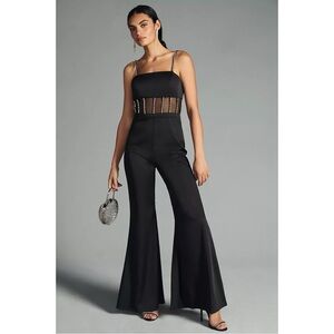 NWT Ieena‎ for Mac Duggal x Anthropologie Cutout Crystal Wide-Leg Jumpsuit Black